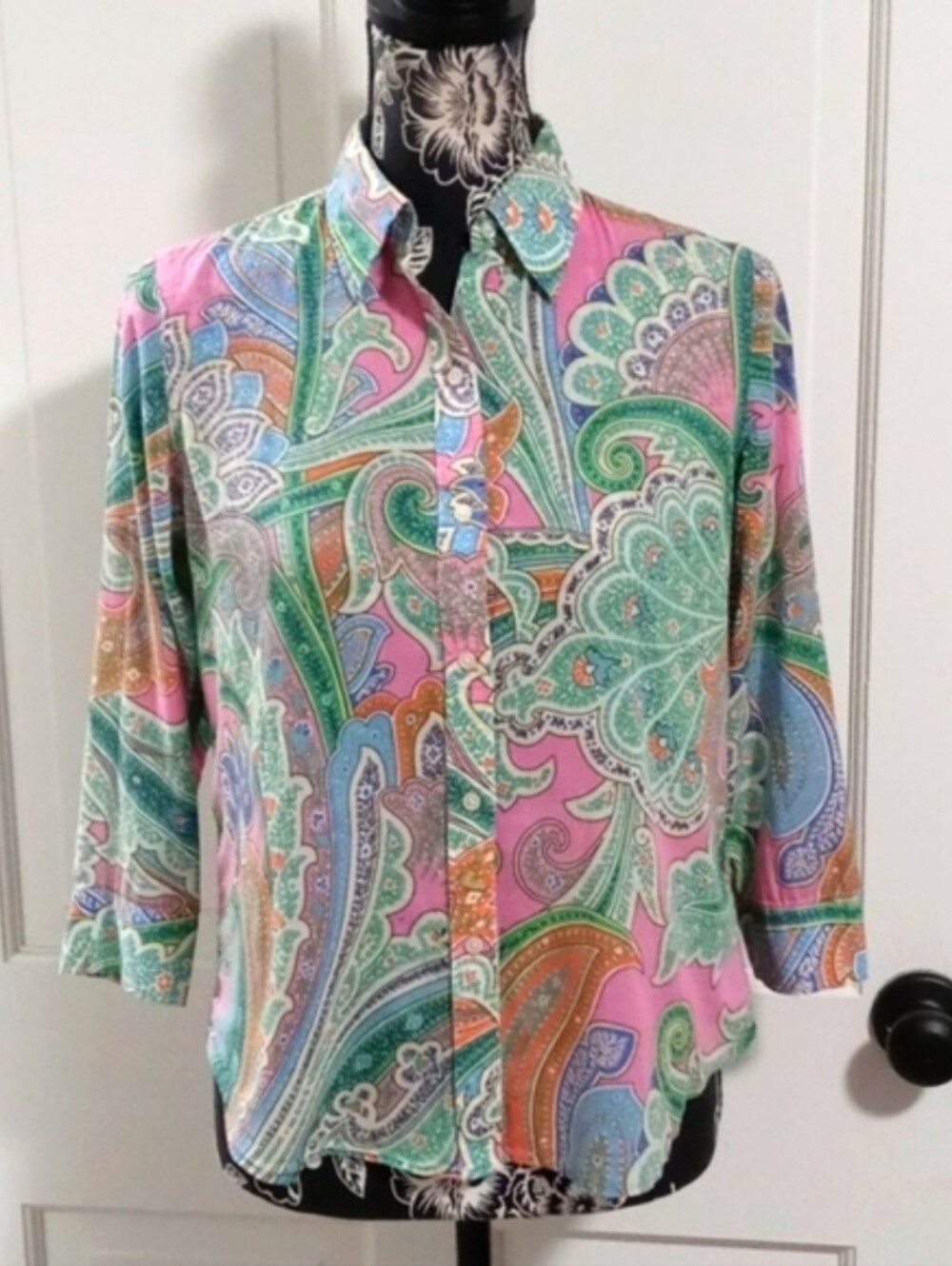 💗Lauren Ralph Lauren💗 - Multicolor Paisley 3/4 Sleeve Button Down Top